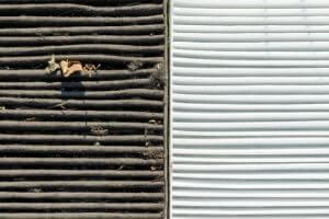 dirty air filter next to a clean one